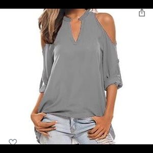 Brand New gray cold shoulder blouse (s)